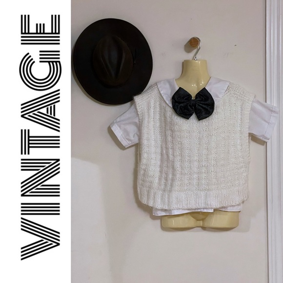 Vintage HANDCRAFTED Knit Boxy Sweater Vest, Creamy White - Picture 2 of 15